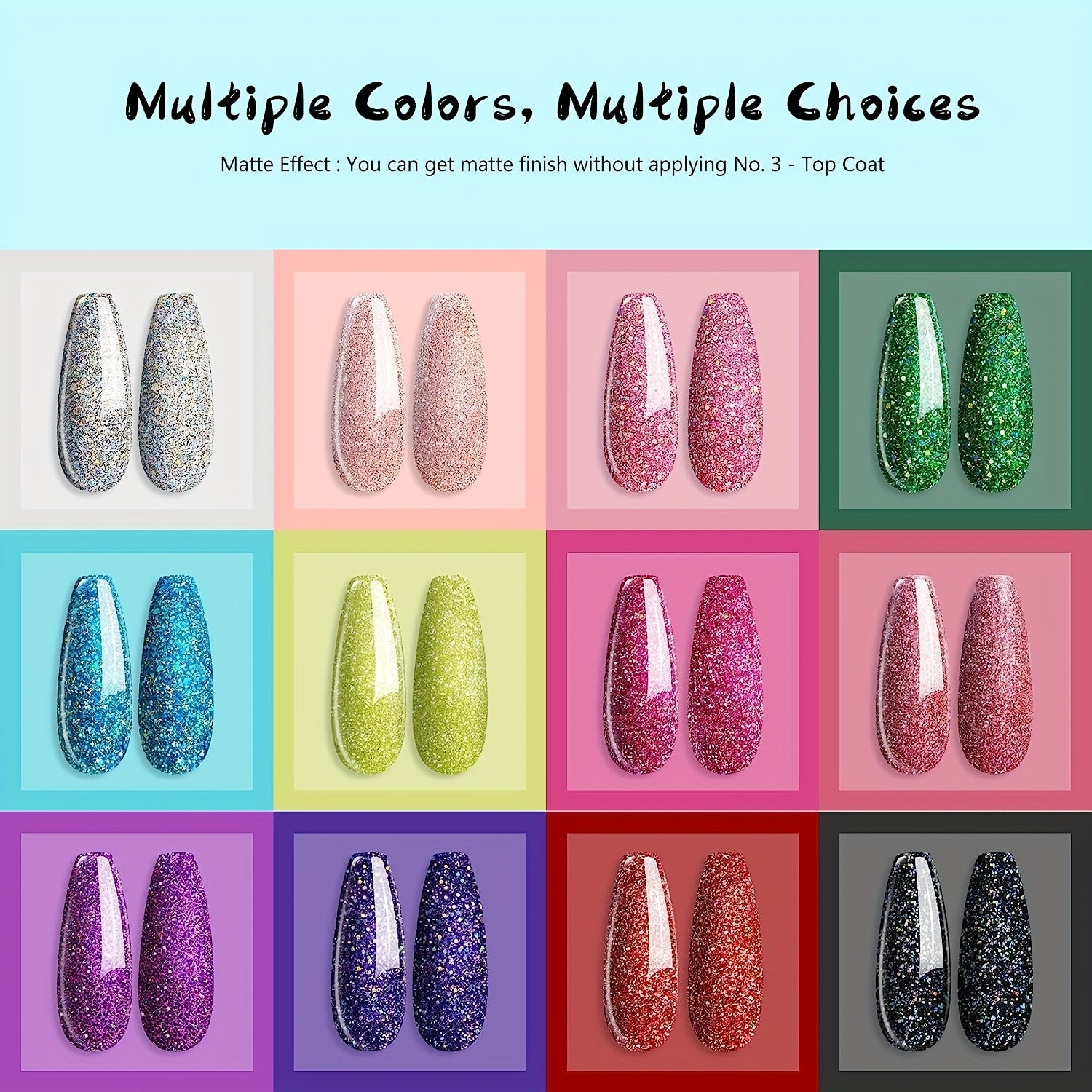 12 Colors Glitter Fall Dipping Powder Kit with 4 Liquids for Dip Manicure