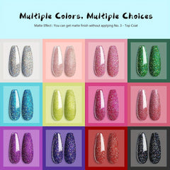 12 Colors Glitter Fall Dipping Powder Kit with 4 Liquids for Dip Manicure