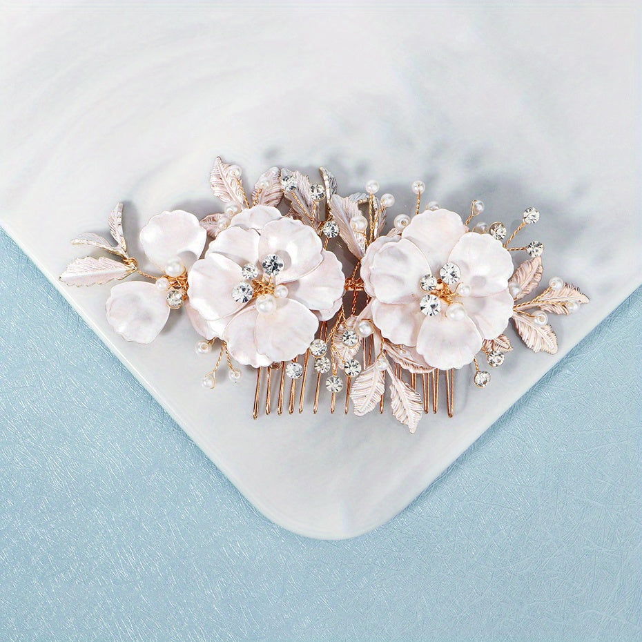 Flower Charm Hair Comb Rhinestone Pearl Bridal Wedding Headwear