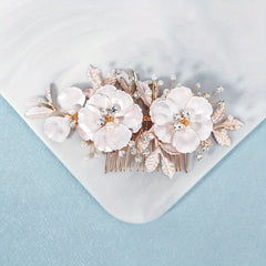 Flower Charm Hair Comb Rhinestone Pearl Bridal Wedding Headwear