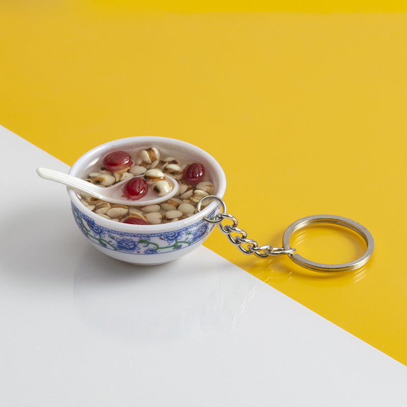 Porcelain Rice Bowl Keychain Food Toy Pendant Gift for Christmas Halloween