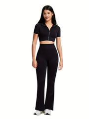 Yoga Workout Set Short Sleeve Top & Slim Fit Flare Pants