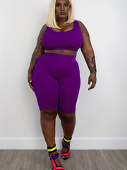Plus Size Square Neck Crop Top & Knee Length Shorts Set