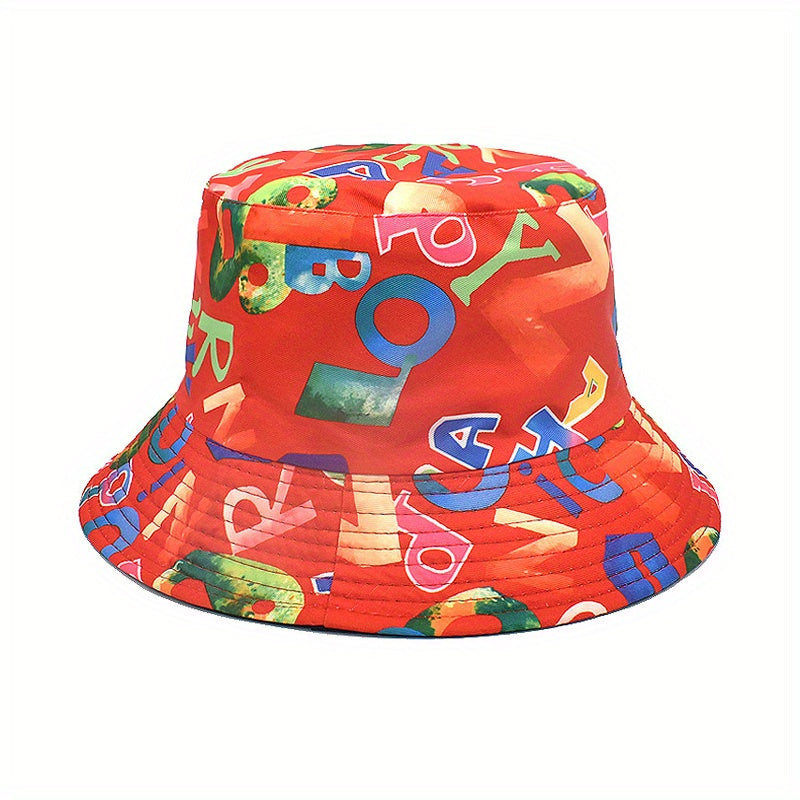 Graffiti Print Reversible Bucket Hat Breathable Sunshade Cap
