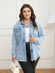 Casual Denim Top Women's Washed Ripped Button Up