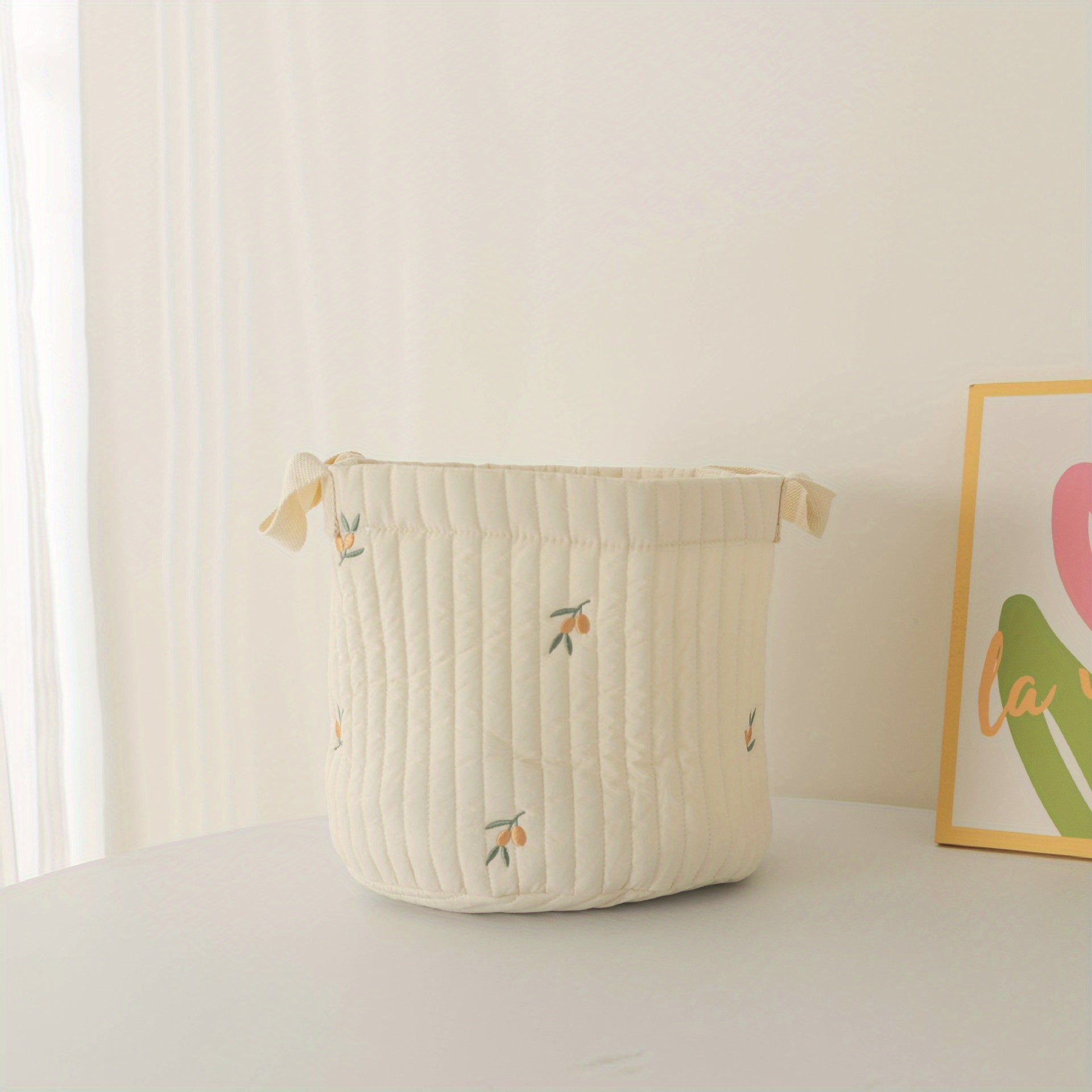 Stylish Embroidered Cotton Storage Basket