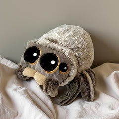 Gray & Brown Plush Spider Toy with Expressive Eyes Soft Stuffed Animal