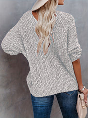Solid V Neck Knitted Pullover Top Casual Long Sleeve Sweater