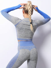 Seamless Yoga Set Long Sleeve T Shirt & High Waist Running Pant