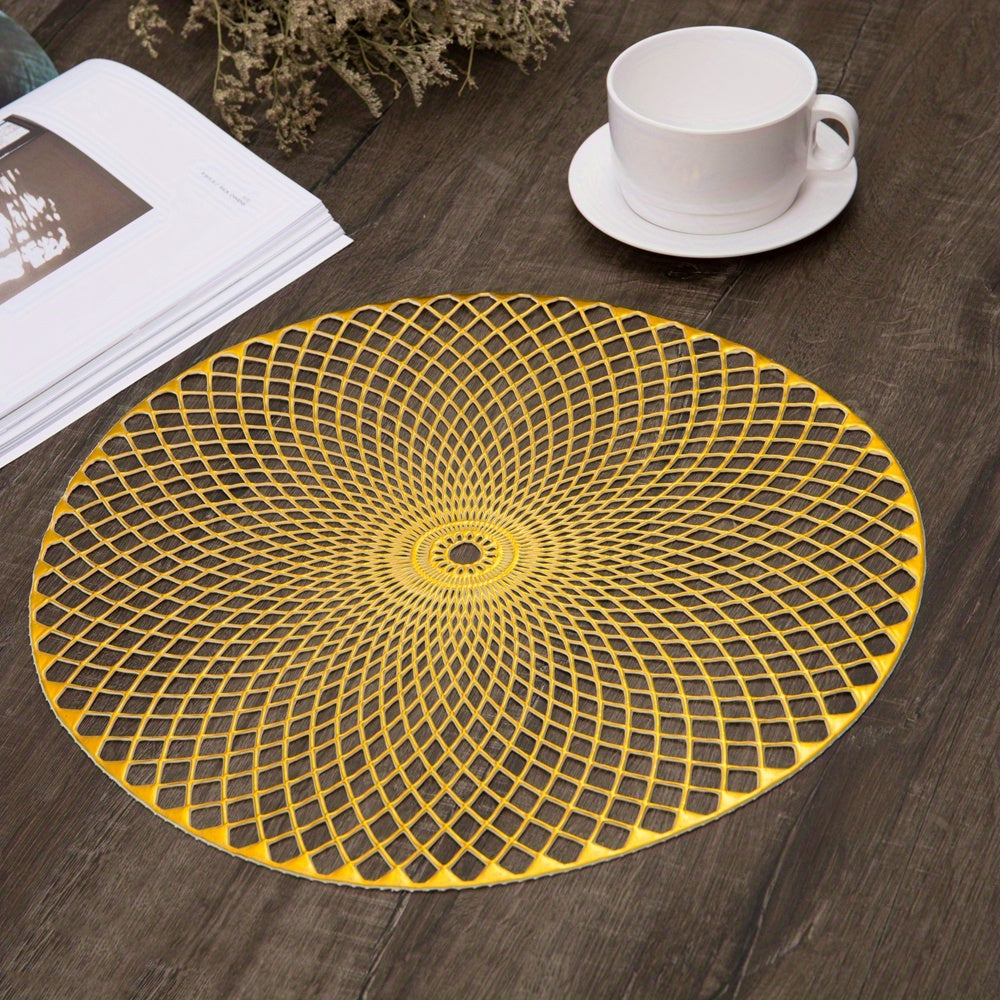 6pcs Round Bronzing Placemats Hollow Out Washable Anti-slip Table Mats
