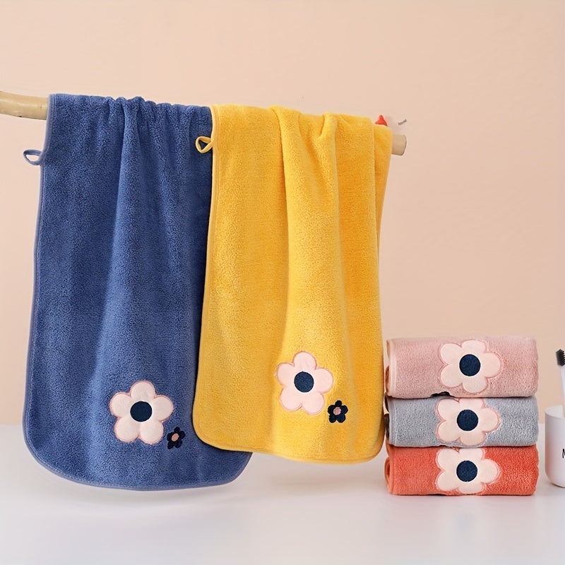 Flower Pattern Hand Towel Coral Fleece Soft Absorbent Towel