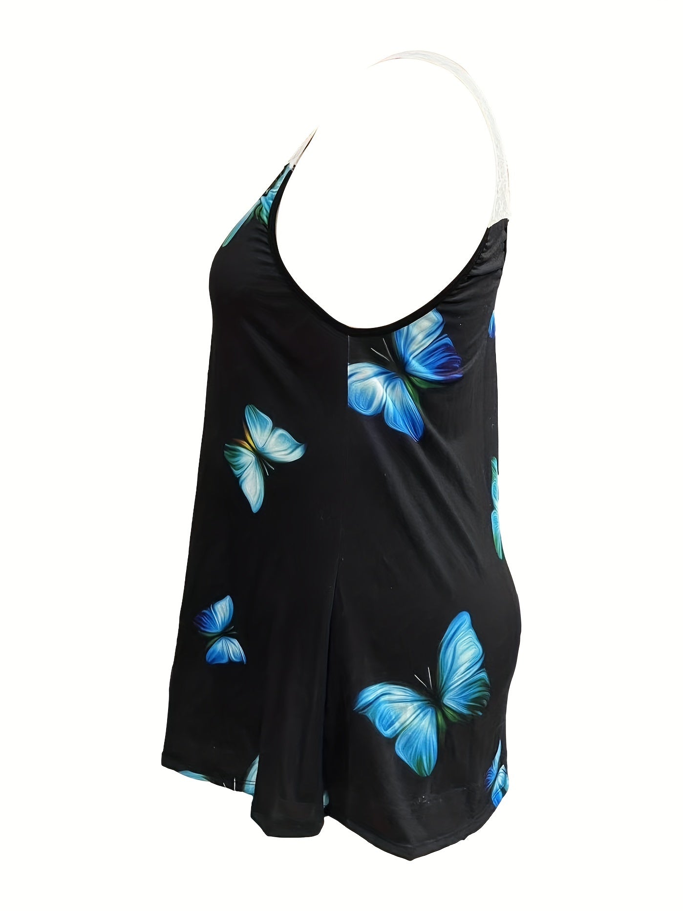 Butterfly Print Lace Panel Scoop Neck Tank Top