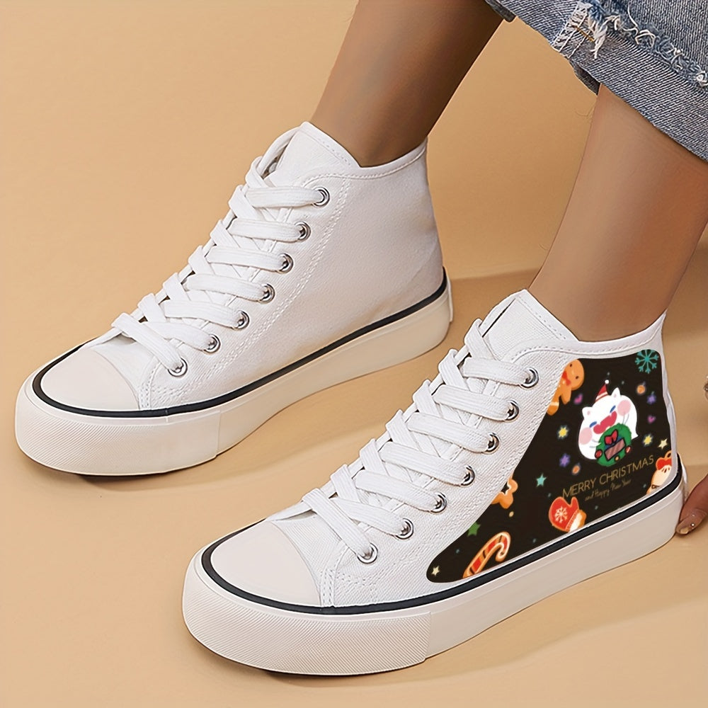 Christmas Print Flat Heighten Chunky Canvas Sneakers