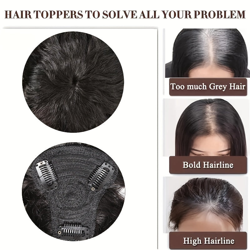 10" Curly Wave Hair Topper 100% Human Hair Extensions Clip In