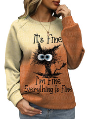 Cat & Letter Print Sweatshirt for Women