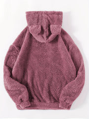 Solid Kangaroo Fuzzy Hoodie Long Sleeve Hoodies Sweatshirt Women's Clothing