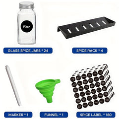 4 Tier Spice Rack with 28 Jars and Labels