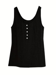Button Decor Tank Top Sleeveless Round Neck Loose Casual Summer