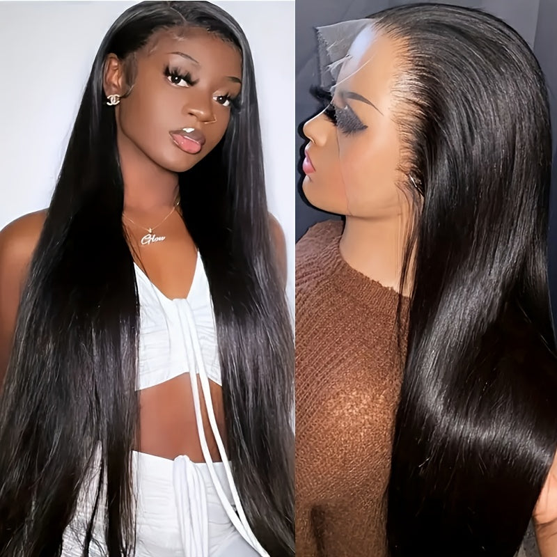 Straight 13x4 Transparent Lace Front Human Hair Wigs 180 Density Pre Plucked