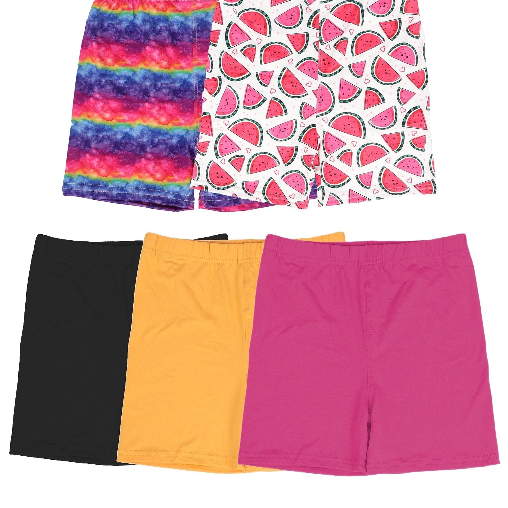 5 Pack Girls Dance Shorts Bike Shorts Rainbow Stripes Fruits Patterns Colors
