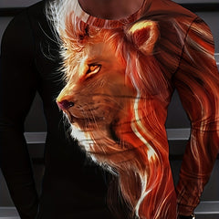 Men's 3D Lion Graphic Long Sleeve T shirt Breathable Pullover Top