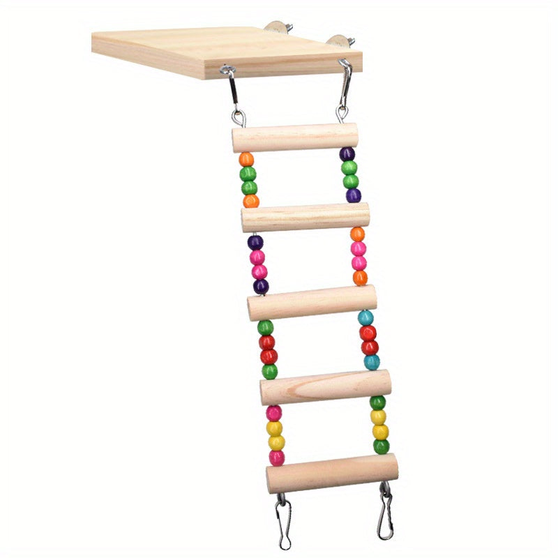 Wood Parrot Bird Perch Stand Platform With 4 Ladders Swing Bridge