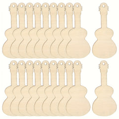 20pcs Guitar Shaped Wooden Cutouts Music Discs with Twines for DIY Crafts
