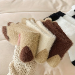 5 Pairs Fuzzy Colorblock Socks Cozy Warm Mid Tube Stockings