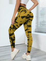 Tie Dye Seamless Sports Leggings Women High Waist Yoga Butt Lifting Tights