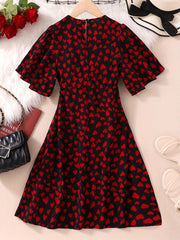 Hearts Print V-neck Tunic Dress for Girls