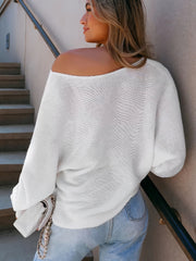 Casual Sweater Women Solid Long Sleeve One Shoulder Jumper