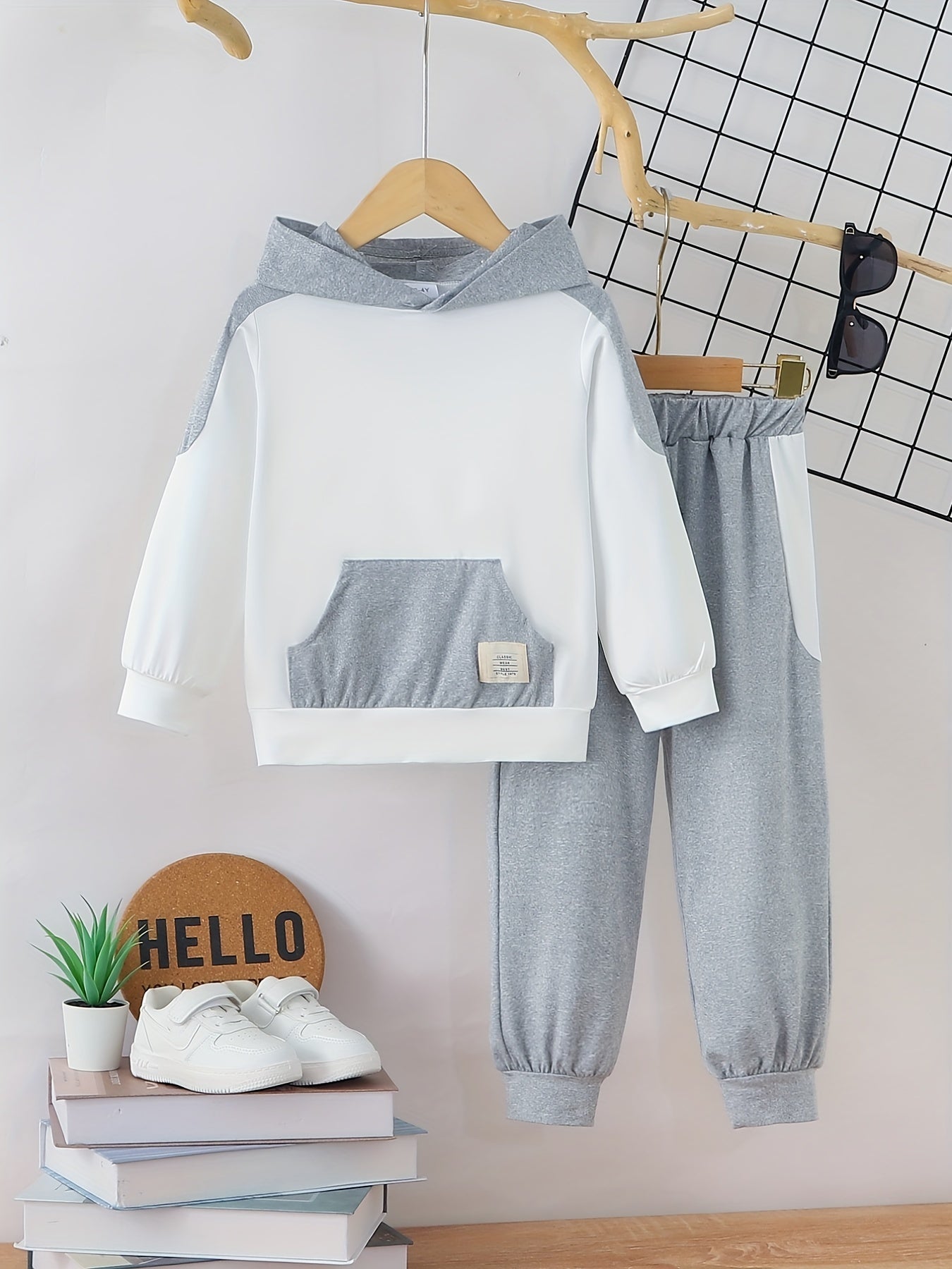 Boy's 2pcs Hoodie & Elastic Waist Pants Set for Spring Fall