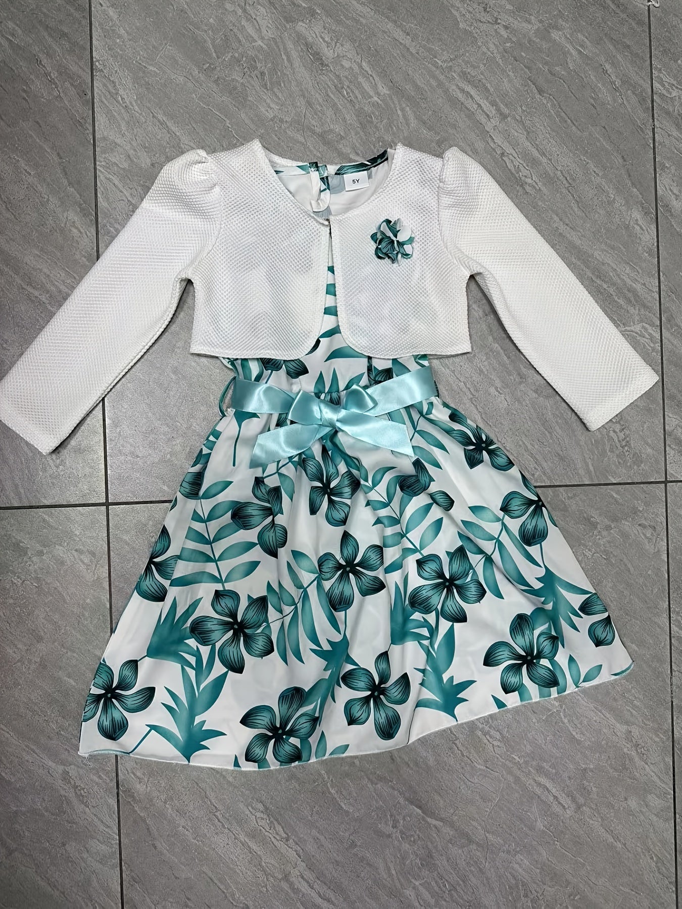 2pcs Boho Floral Dress And Cardigan Set For Little Girls Kids Casual Dresses