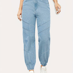 Women's Non Stretch Jogger Pants Slash Pockets Straight Legs Denim Pants