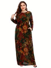 Allover Print Long Sleeve Maxi Dress With Pockets