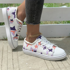 Women's Star Flag Canvas Sneakers Low Top Shoes for 4th of July