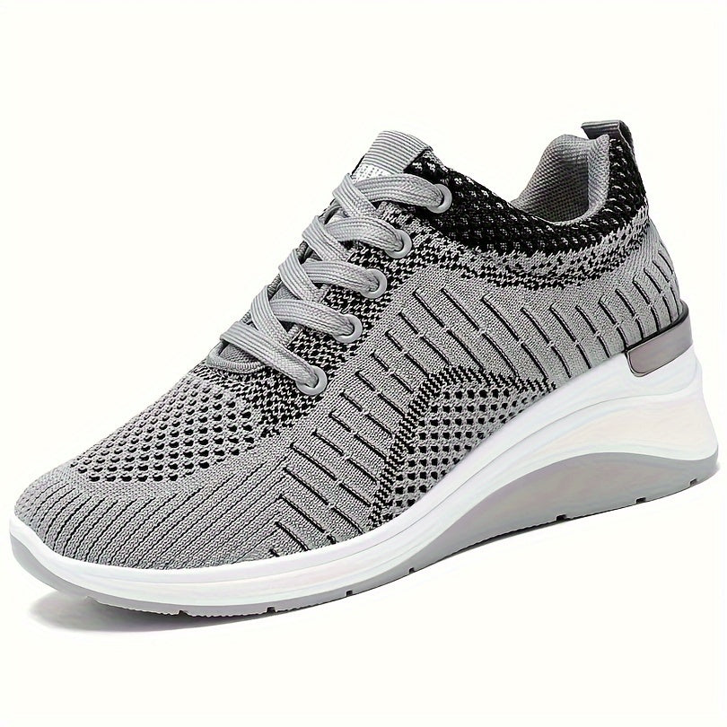 Women's Knitted Running Sneakers Comfortable Height Increase Sneakers