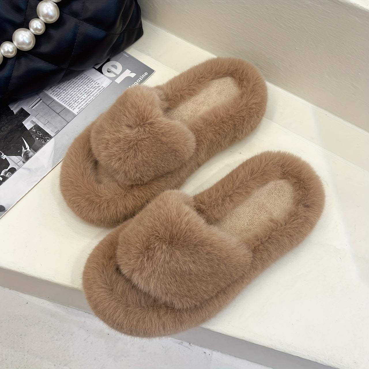 Cozy Fluffy Plush Indoor Slippers Soft Sole Warm Fuzzy Open Toe Shoes