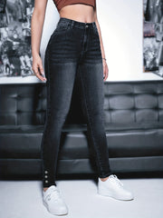 High Rise Skinny Jeans High Stretch Slash Pocket Denim Pants