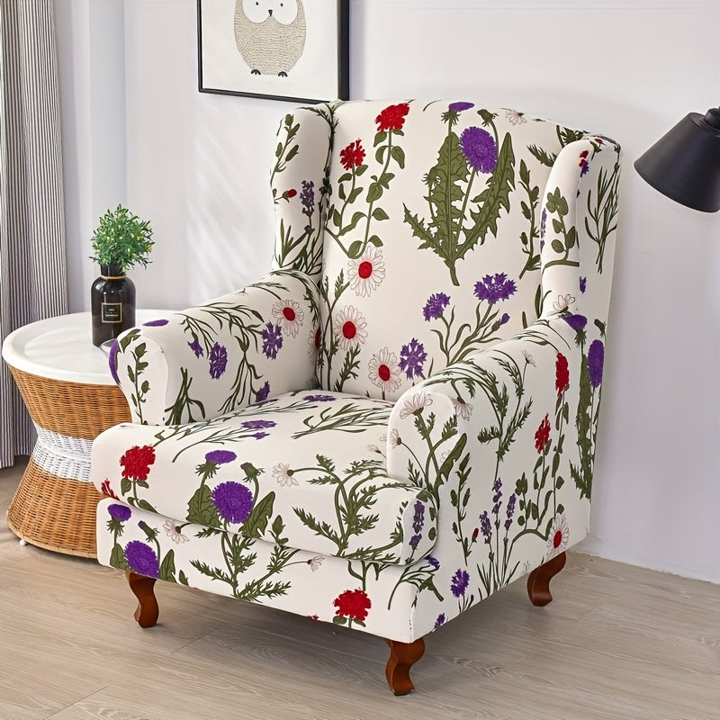 Flower Printed Wingback Chair Slipcover - Protect Furniture & Add Style