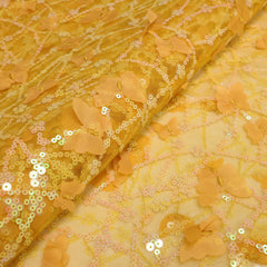 Embroidered Sequined Butterfly Mesh Tulle Fabric for Wedding Dress Gowns