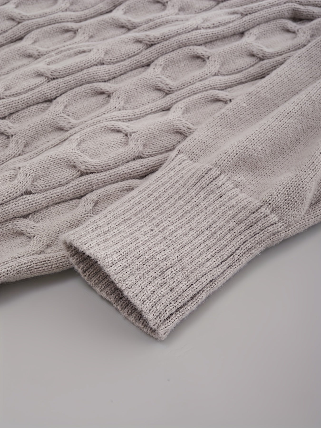 V-Neck Cable Knit Sweater - Long Sleeve Pullover Jumper