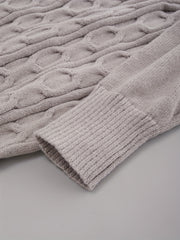 V-Neck Cable Knit Sweater - Long Sleeve Pullover Jumper