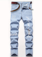 Men's Slim Fit Ripped Jeans Distressed Denim Pants
