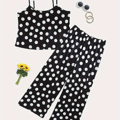 Polka Dot Pajamas Set - Cami Top & Pants Lounge Two Piece Set