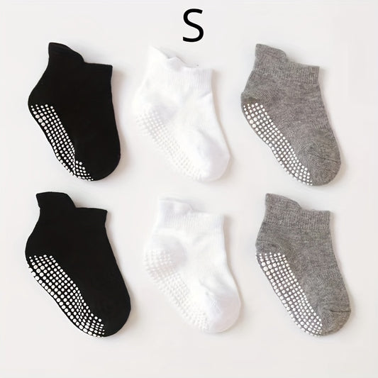 6 Pairs Boy's Non Slip Socks Cotton Blend Bottom Rubber Dot Soft Socks