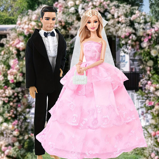 6pcs Wedding Doll Outfit Set for 11.5" Dolls with Pink Dress & Suit Jacket