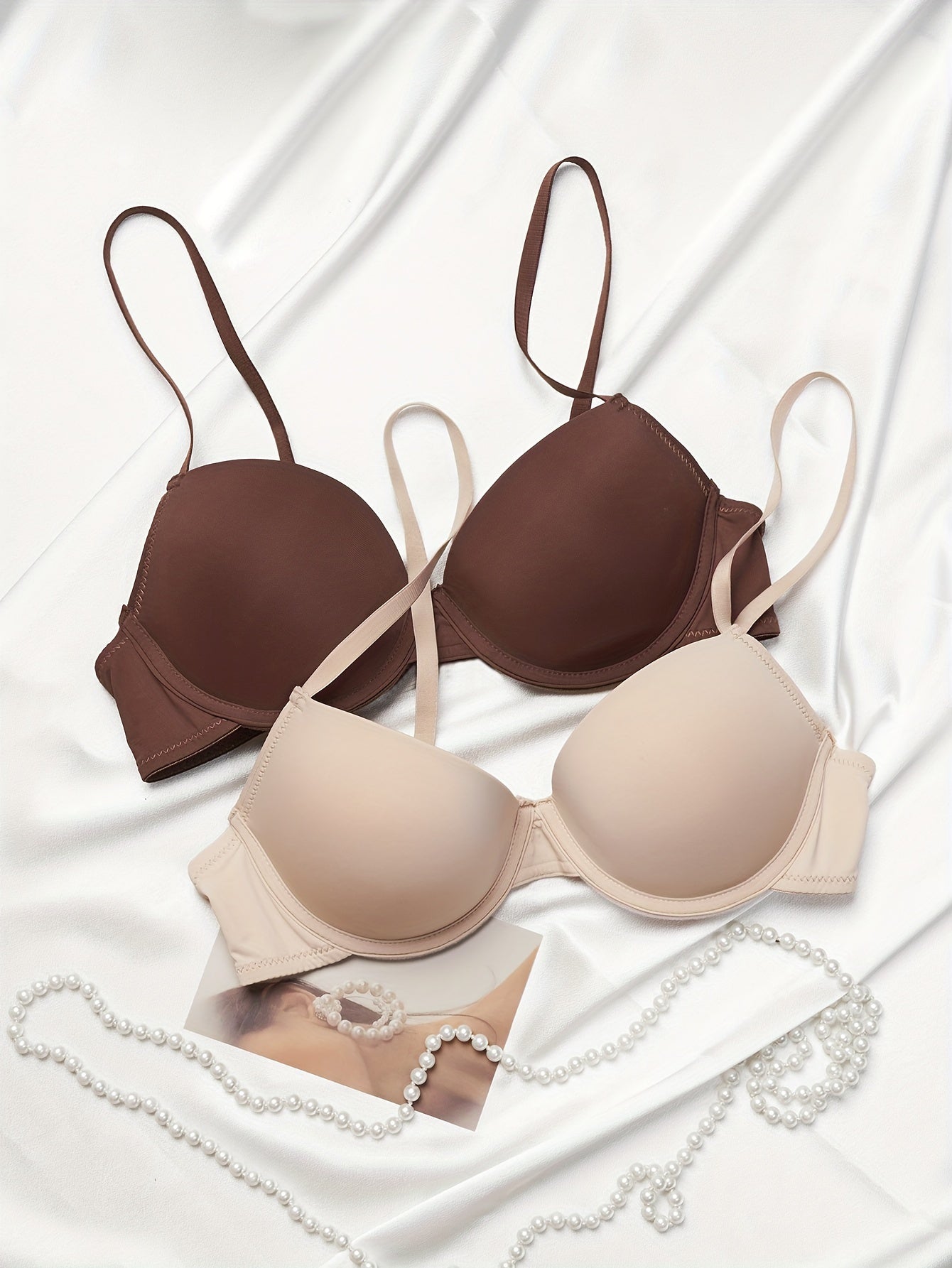 2pcs Solid T Shirt Bras Comfy & Breathable Push Up Bra Women's Lingerie