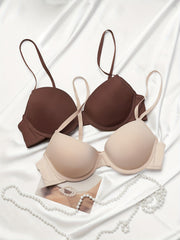 2pcs Solid T Shirt Bras Comfy & Breathable Push Up Bra Women's Lingerie