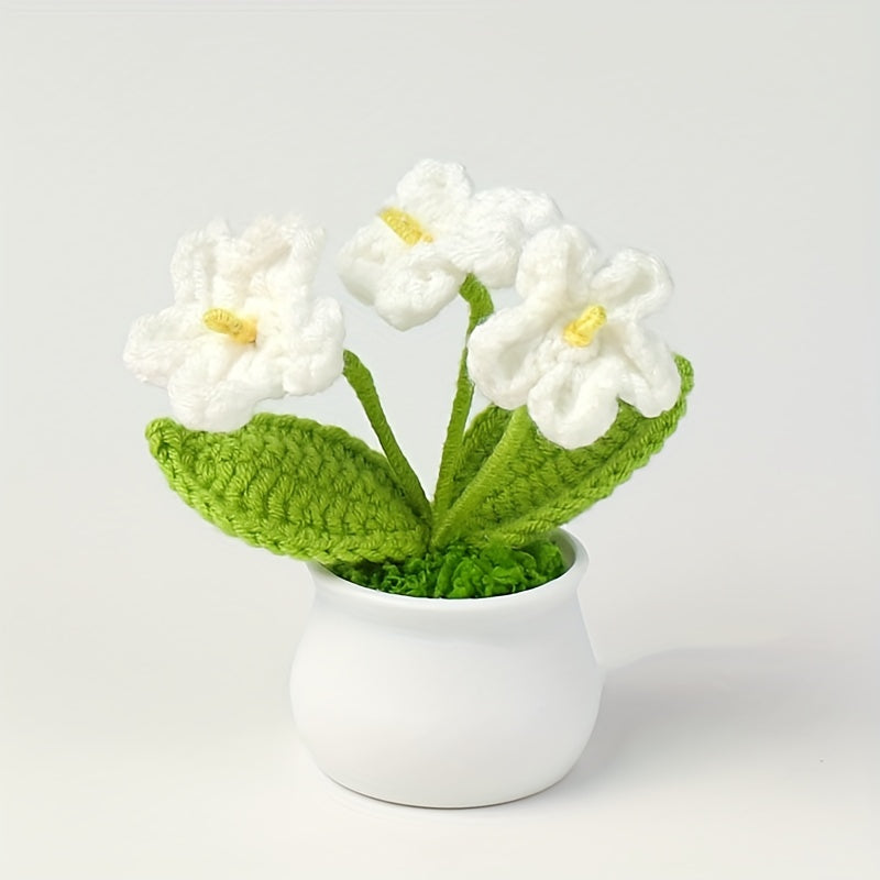 Hand Knitted Forget me not Small Potted Plant Crochet Simulation
